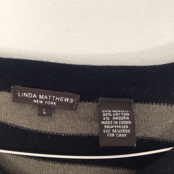 Linda Matthews sweater women large angora stripe pullover pockets - Picture 2 of 6